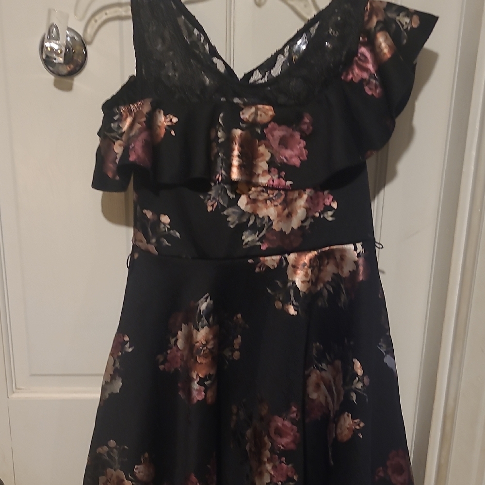 Beautees Black and Pink Floral Kids Dress